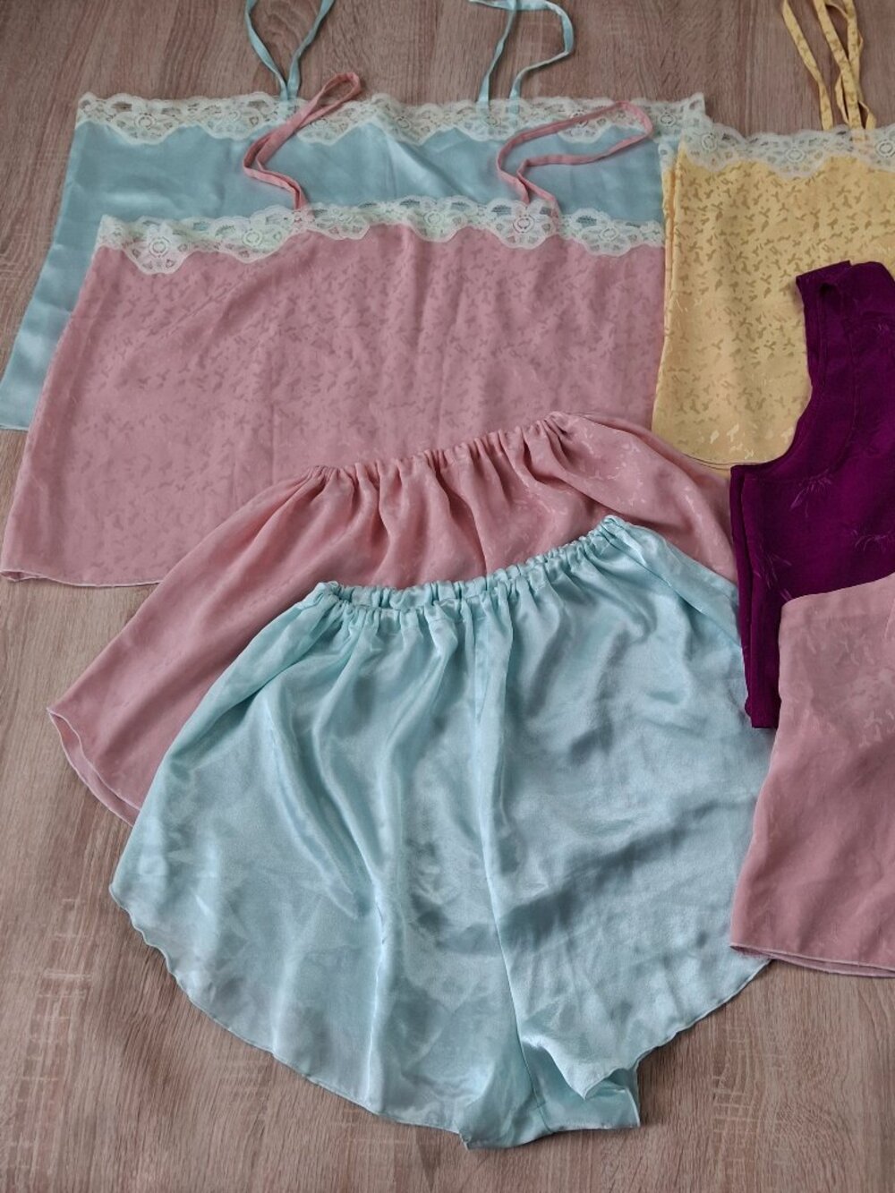 7 Pc Vintage Custom Made Women’s XL Satin Cami & Tap Shorts Lot 7 Pc Jaquard
